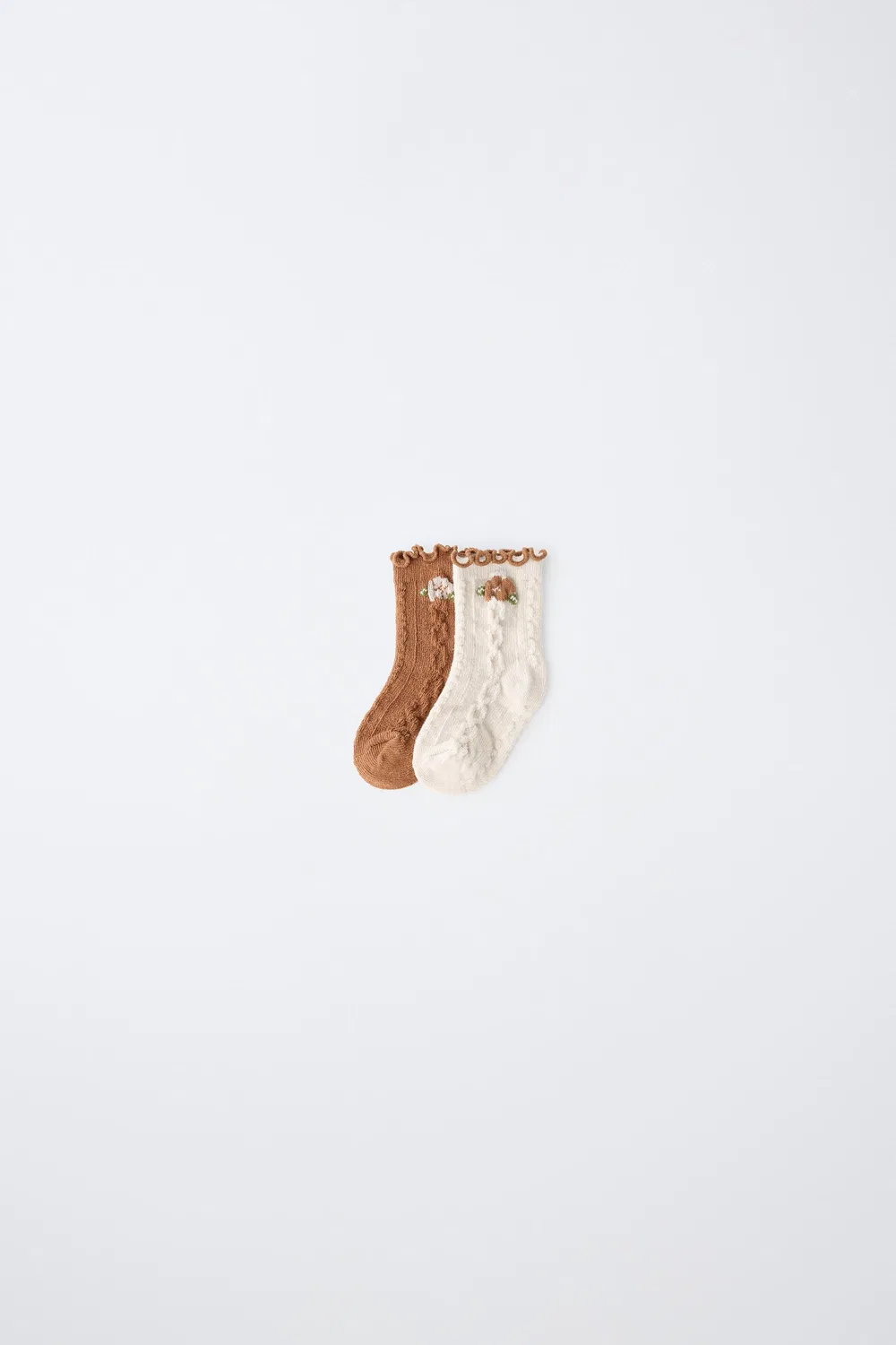 Набор из 2 носков с цветочным и волнистым узором. ZARA, Caramel