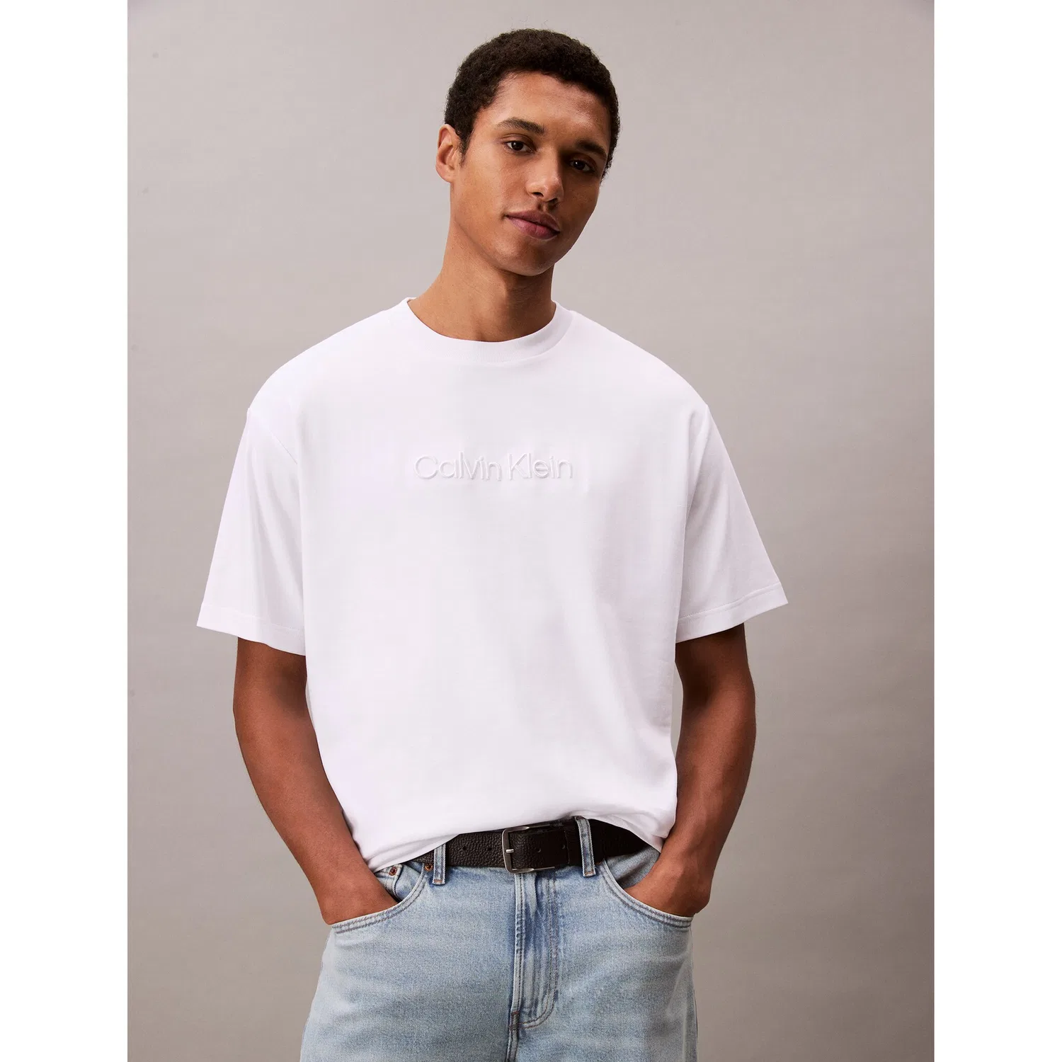 Мужская хлопковая футболка с круглым вырезом Calvin Klein, White