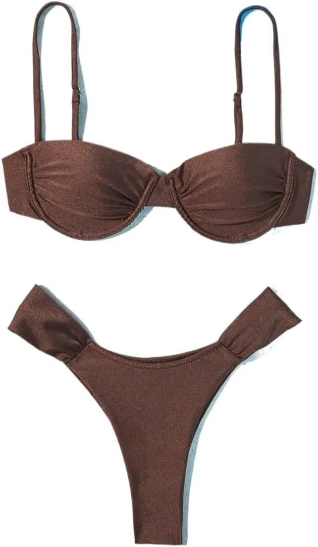 Женский бикини-сет с завышенной талией Push Up, Brown