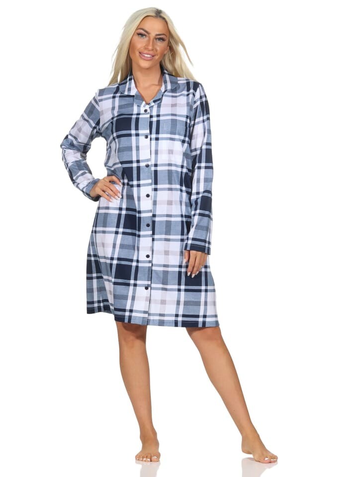 

Ночная рубашка NORMANN langarm karierte Optik Jersey, синий