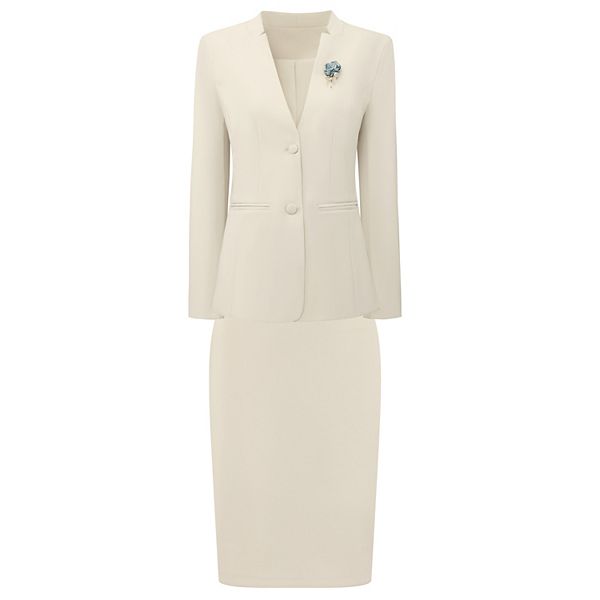 

Женский костюм-двойка для офиса: пиджак и юбка-карандаш с брошью Inspire Chic, Beige