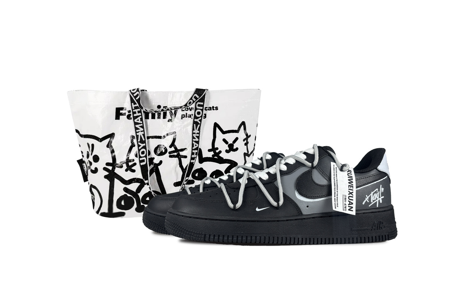 

Nike Найк Эйр Форс 1 Грей Траектори 2.0 Лоу Топ скейтборд обувь унисекс черный серый - черная шоппинг сумка, цвет Black Shopping Bag