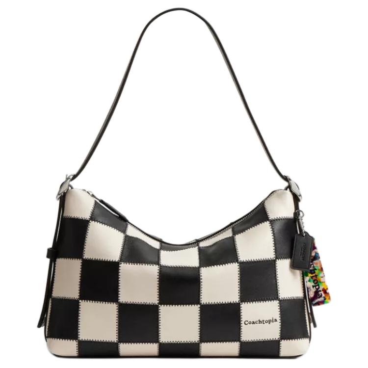 

COACH Кожаная наплечная сумка унисекс черно-белая