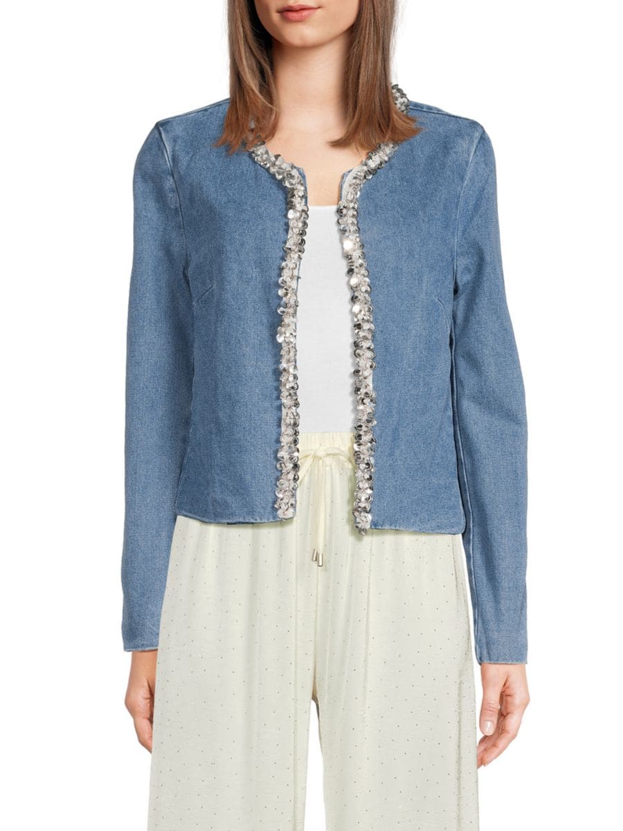 

Украшенная джинсовая куртка с открытым передом Wdny, цвет Denim