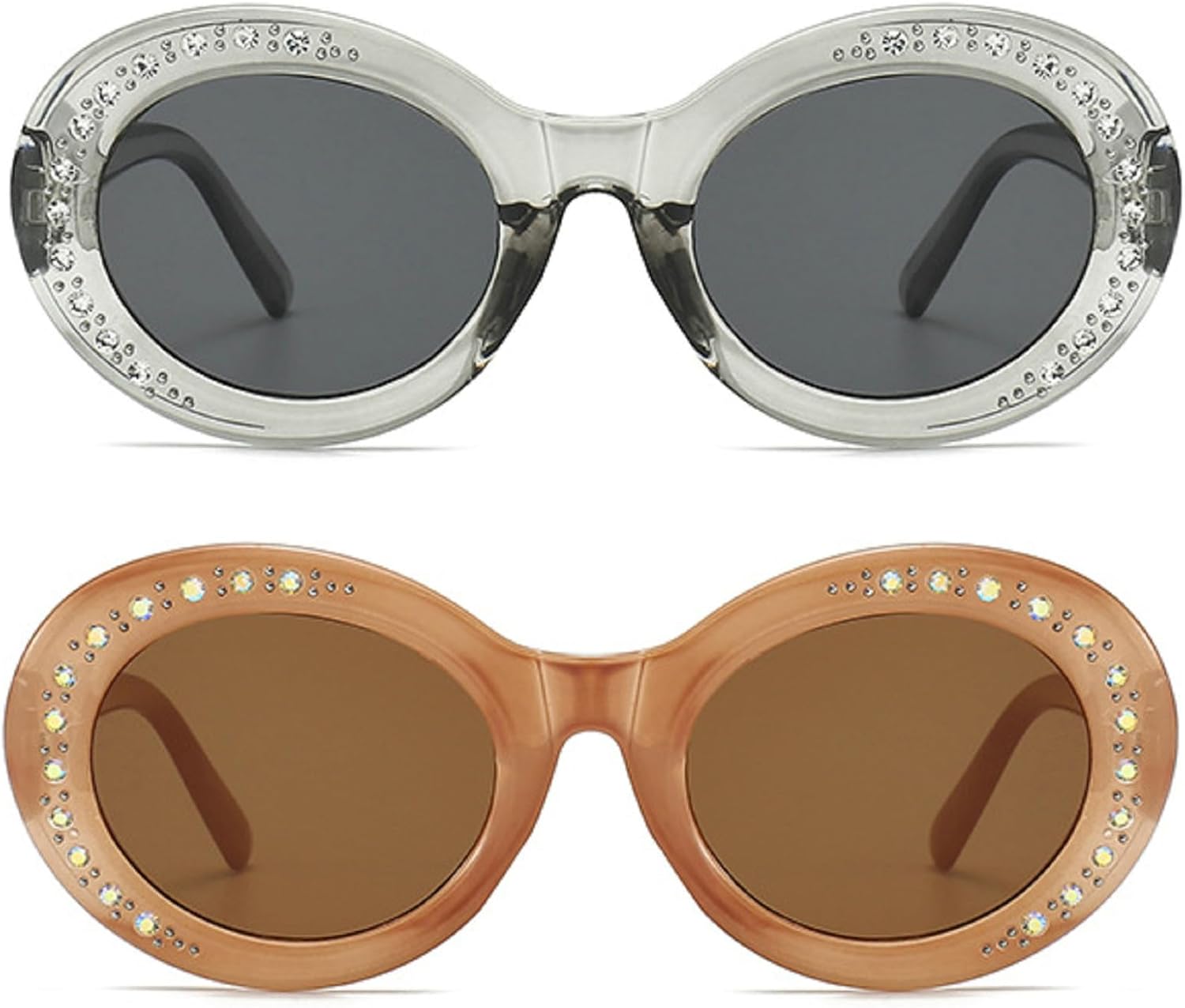 

Женские солнцезащитные очки с круглыми стразами, сверкающие бриллиантами, хрустальные солнцезащитные очки для вечеринок, роскошные очки для вечеринок mincl, 2pcs-gray&brown