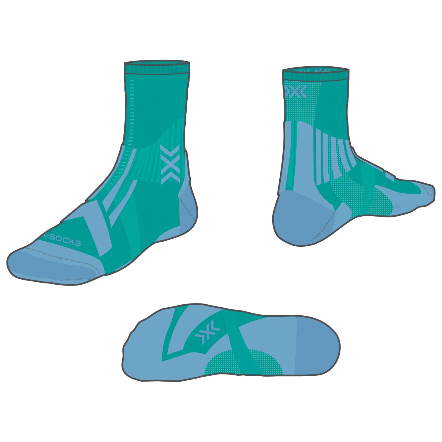 

Носки для бега X-Socks Trailrun Perform Crew, цвет Lake Green/Sunset Blue