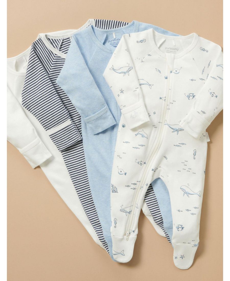 Комплект из 4 детских комбинезонов на молнии для мальчиков Purebaby, Vanilla nautical — фото 2