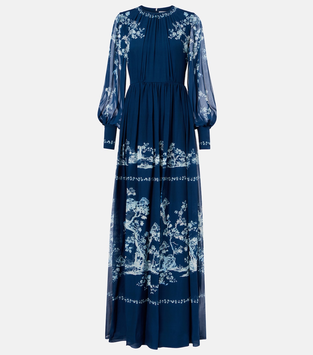 

Шелковое платье с цветочным принтом и сборками Erdem, Cyanotype Etching Navy