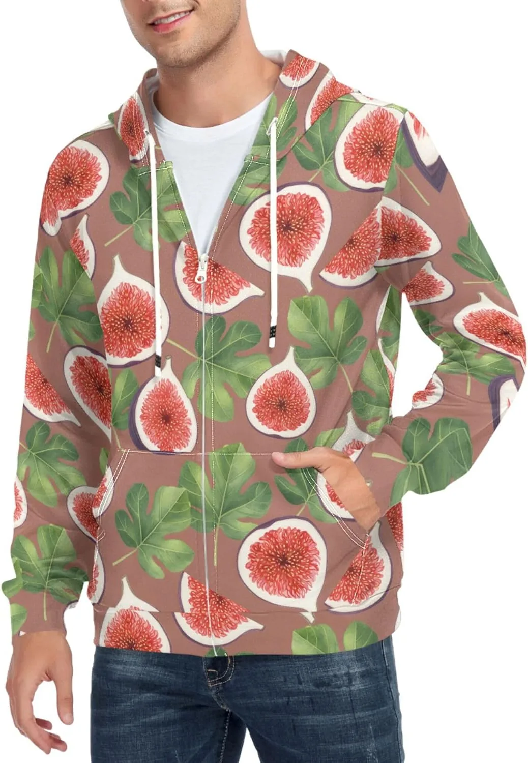 

Мужская толстовка с капюшоном на молнии Fig Leaves, с длинным рукавом и карманом CUPADA