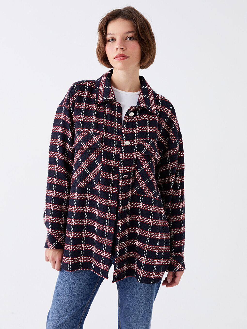 

Женская куртка-рубашка оверсайз с узором Lumberjack LCW Casual, красный плед