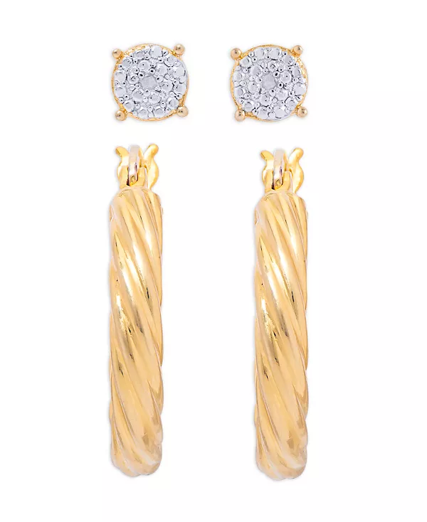 

Круглая серьга-гвоздик с бриллиантовым акцентом и витое кольцо в позолоченной оправе Macy'S, gold