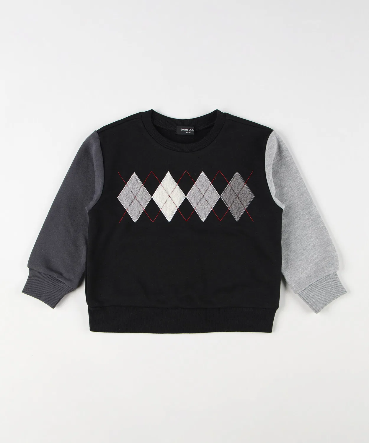 Детский свитшот с длинным рукавомс аппликацией Argyle Motif COMME CA ISM, Овсяный — фото 4