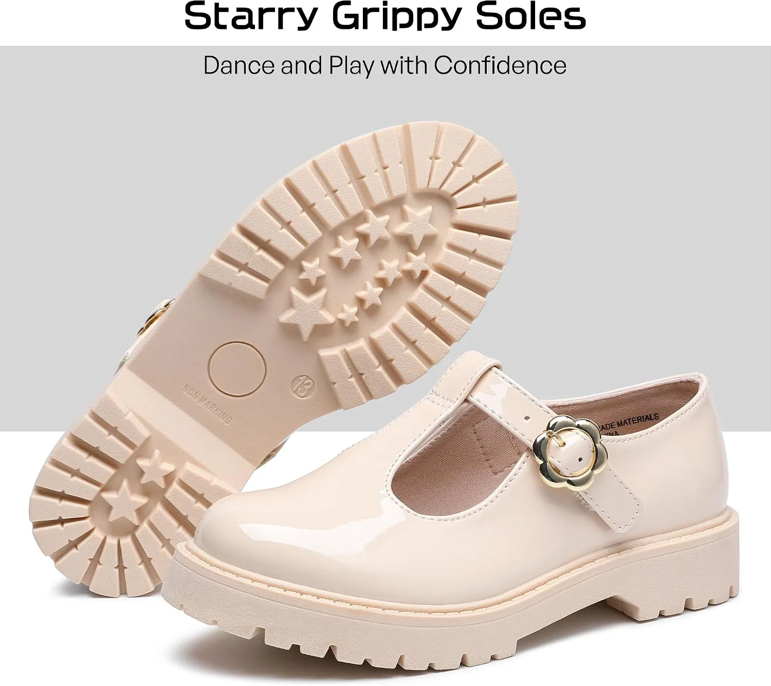 Детские туфли для девочек на платформе Mary Janes MIXIN, Beige — фото 3