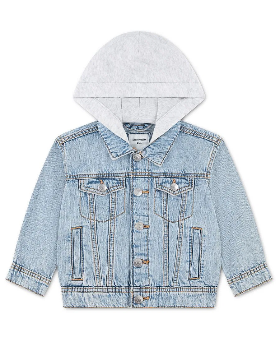 Детская джинсовая куртка с капюшоном, с длинным рукавом, 2T-5T abercrombie kids, Blue
