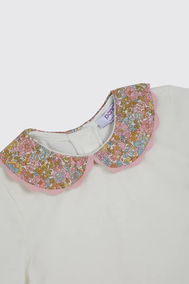 Детская футболка для девочек с цветочным принтом Liberty fabric Peter Pan Collar Panço, Ecru — фото 3