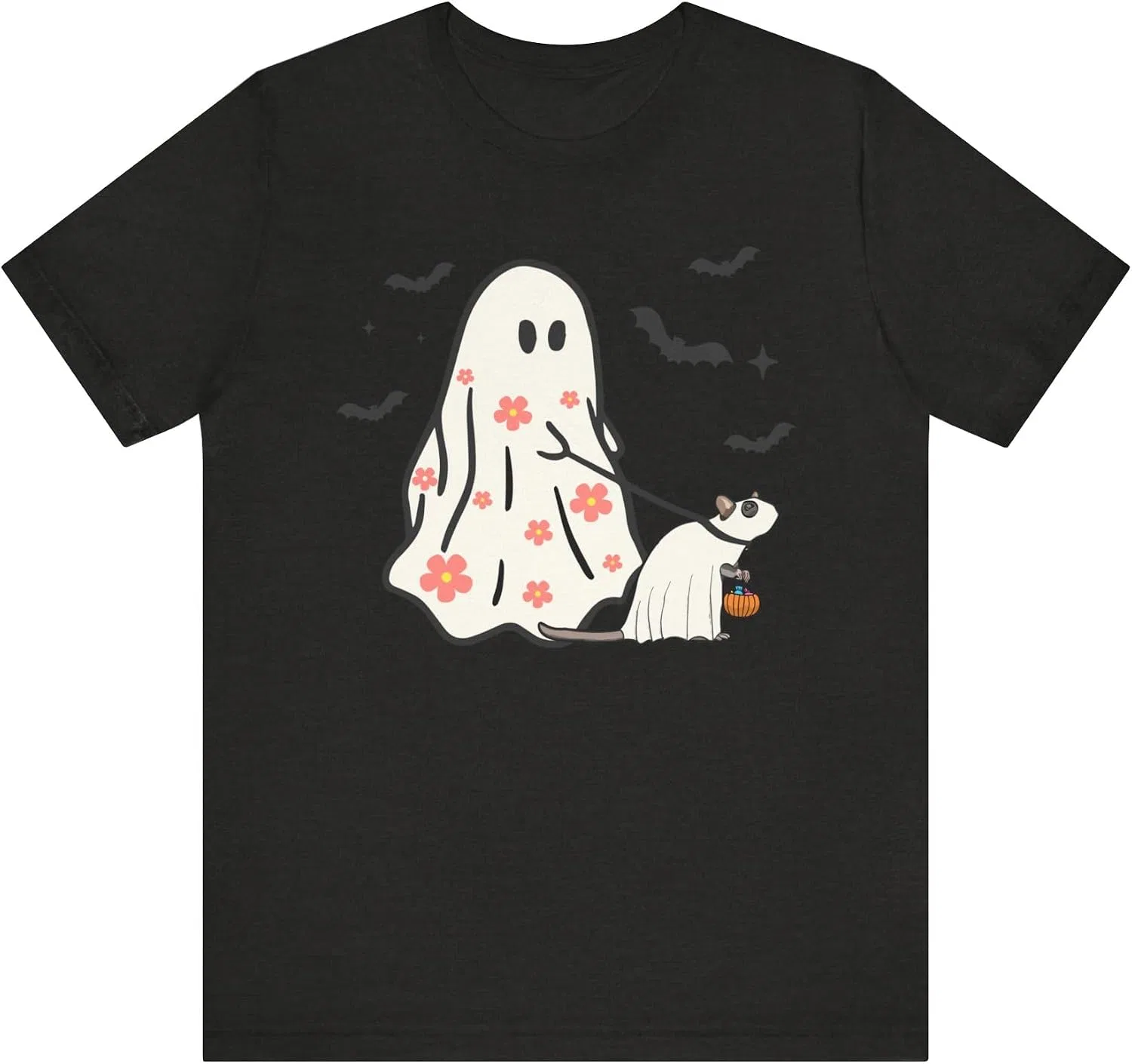 Футболка с принтом Halloween Ghost & Rat Bella Canvas 3001, Black Heather
