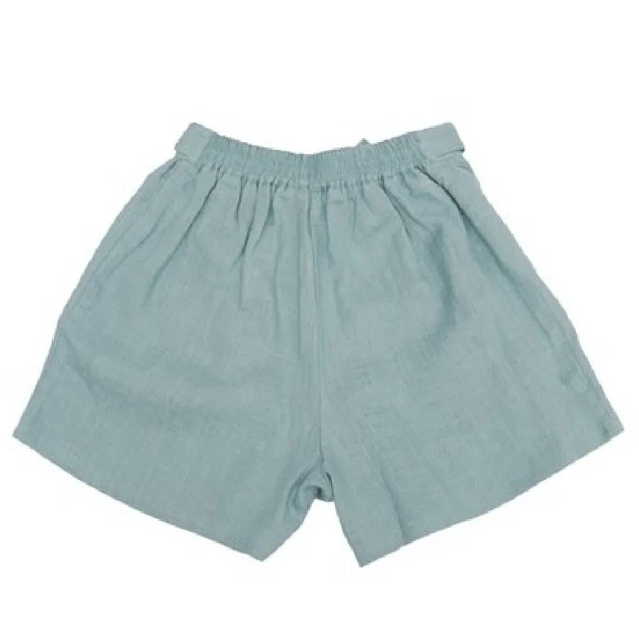Шорты с поясом и вышивкой Chloe Girls Ribbon Stud Linen Shorts Chloé, Pale Blue — фото 2