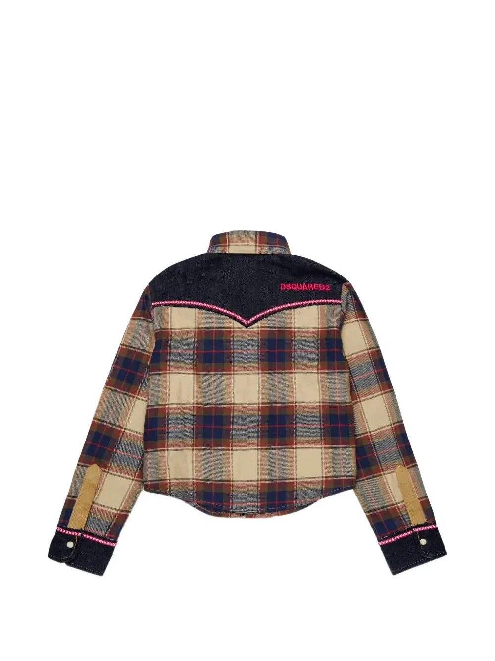 Клетчатая рубашка с вельветовым карманом Dsquared2 Kids, бежевый — фото 2