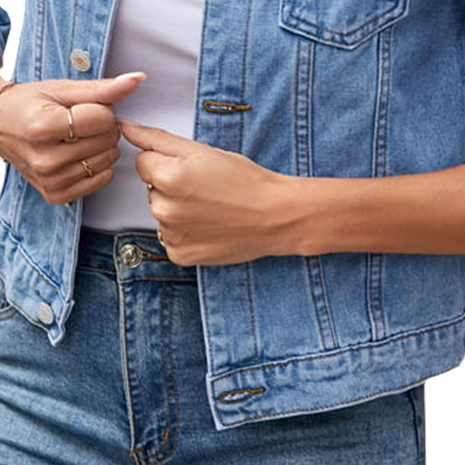 Женская джинсовая куртка с длинным рукавом, стрейч, Slim Fit, Baby blue light — фото 3