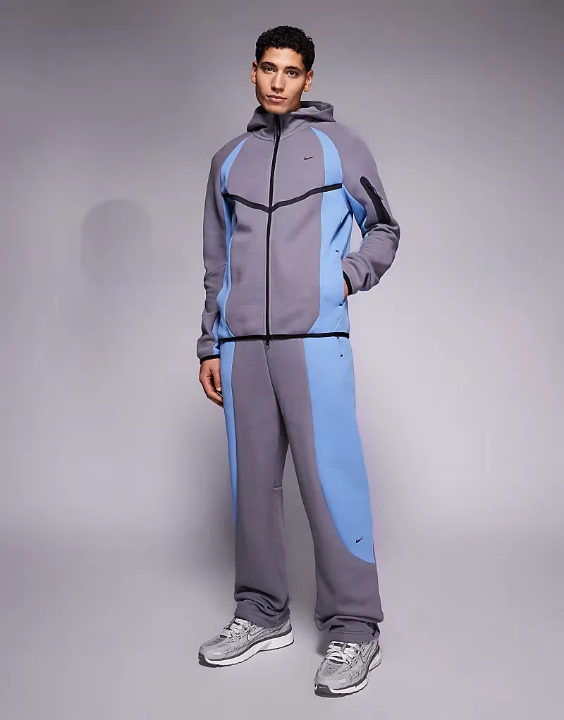 Спортивные брюки Nike Tech Fleece Pro с открытым низом, серые и темно-синие
