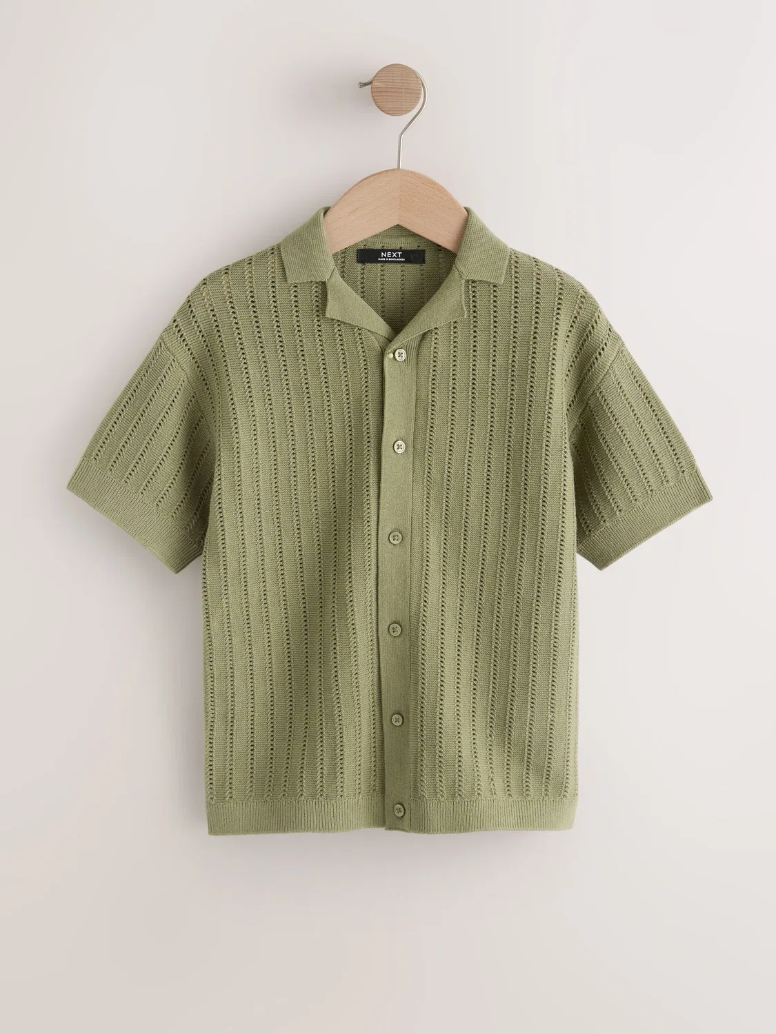 Поло из трикотажа с отложным воротником, текстурированное, Khaki Green Next