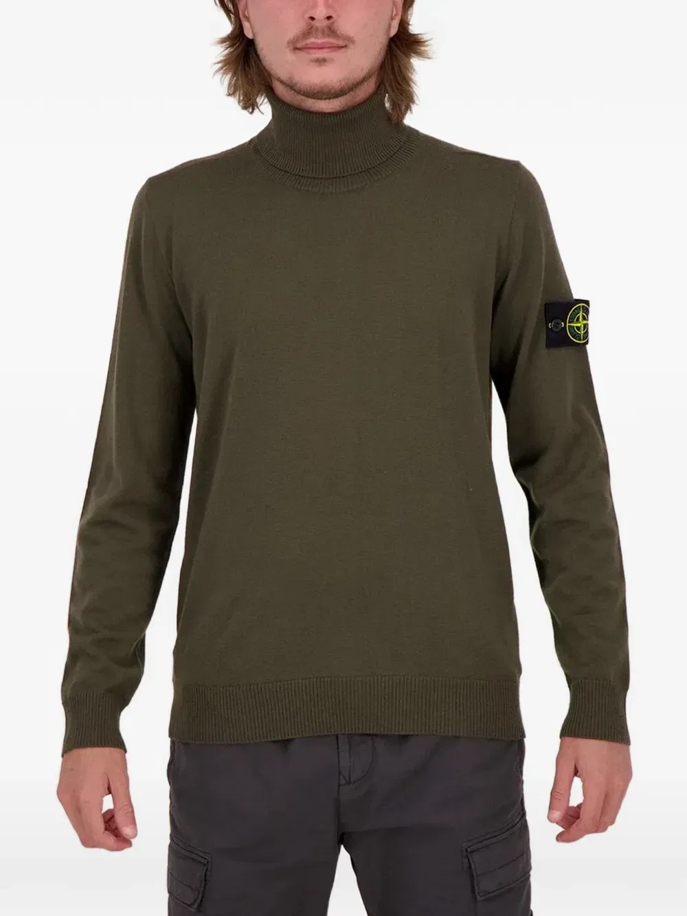 Свитер с высоким воротом с нашивкой-логотипом Stone Island, зеленый — фото 2