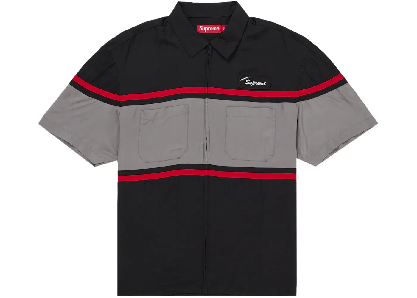Мужская рубашка с принтом Supreme Silk Zip Up S/S Shirt, Black