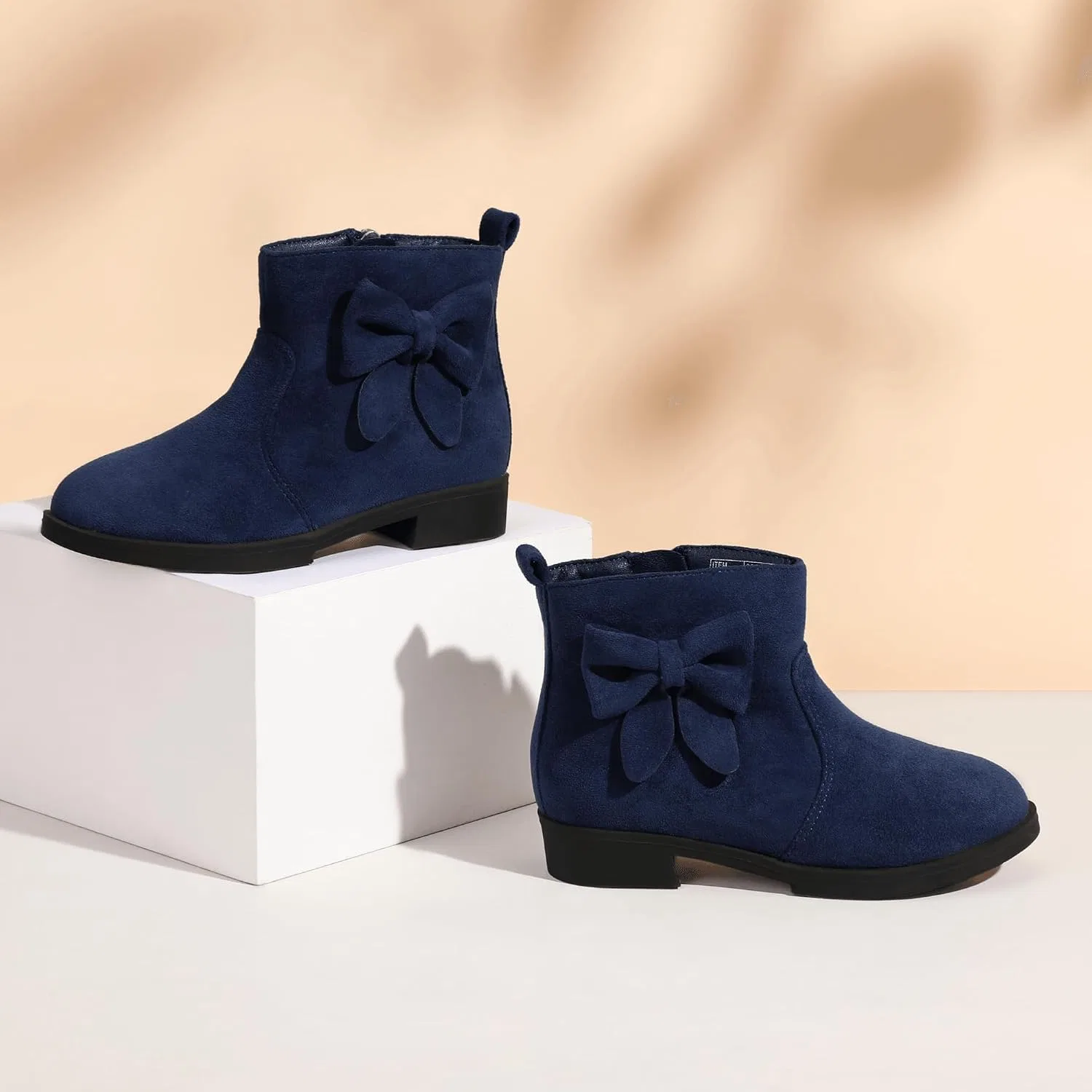 Детские ботинки для девочек с бантом PANDANINJIA, Navy Suede — фото 3