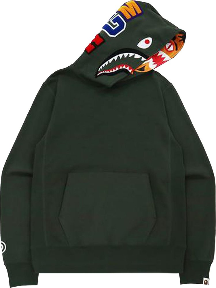 Худи BAPE Shark x Tiger Pullover Hoodie 'Olive Drab', зеленый - фото