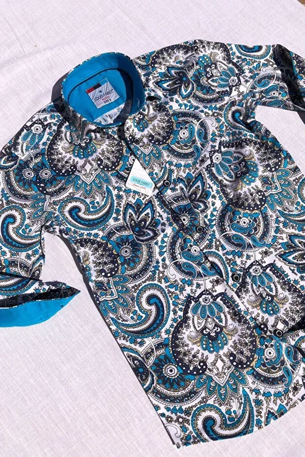 Детская рубашка с принтом для мальчиков Louis Kids, Turquoise — фото 2