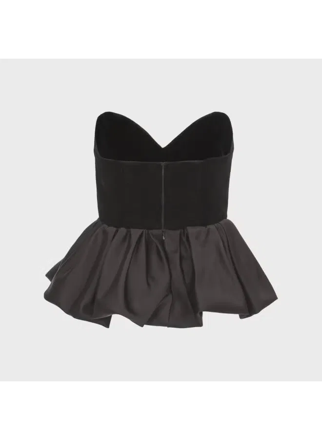 Блуза-корсет с баской из замши Zara, черный — фото 3