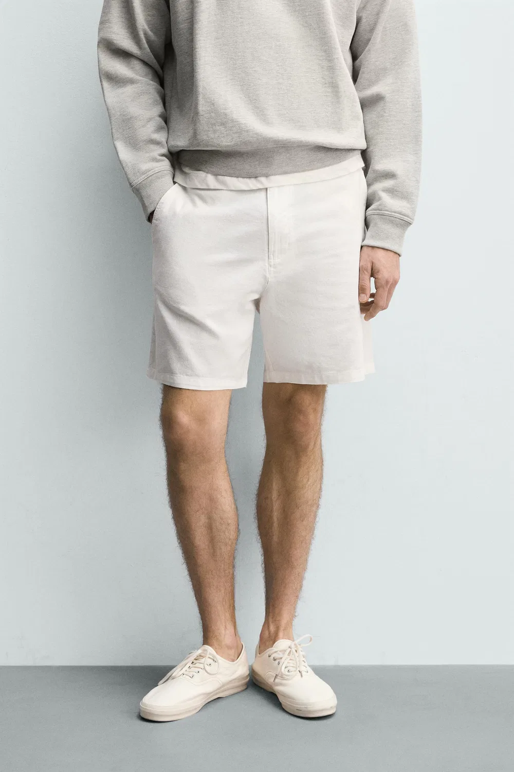 Текстурированные бермудские шорты стандартного кроя ZARA, White — фото 2