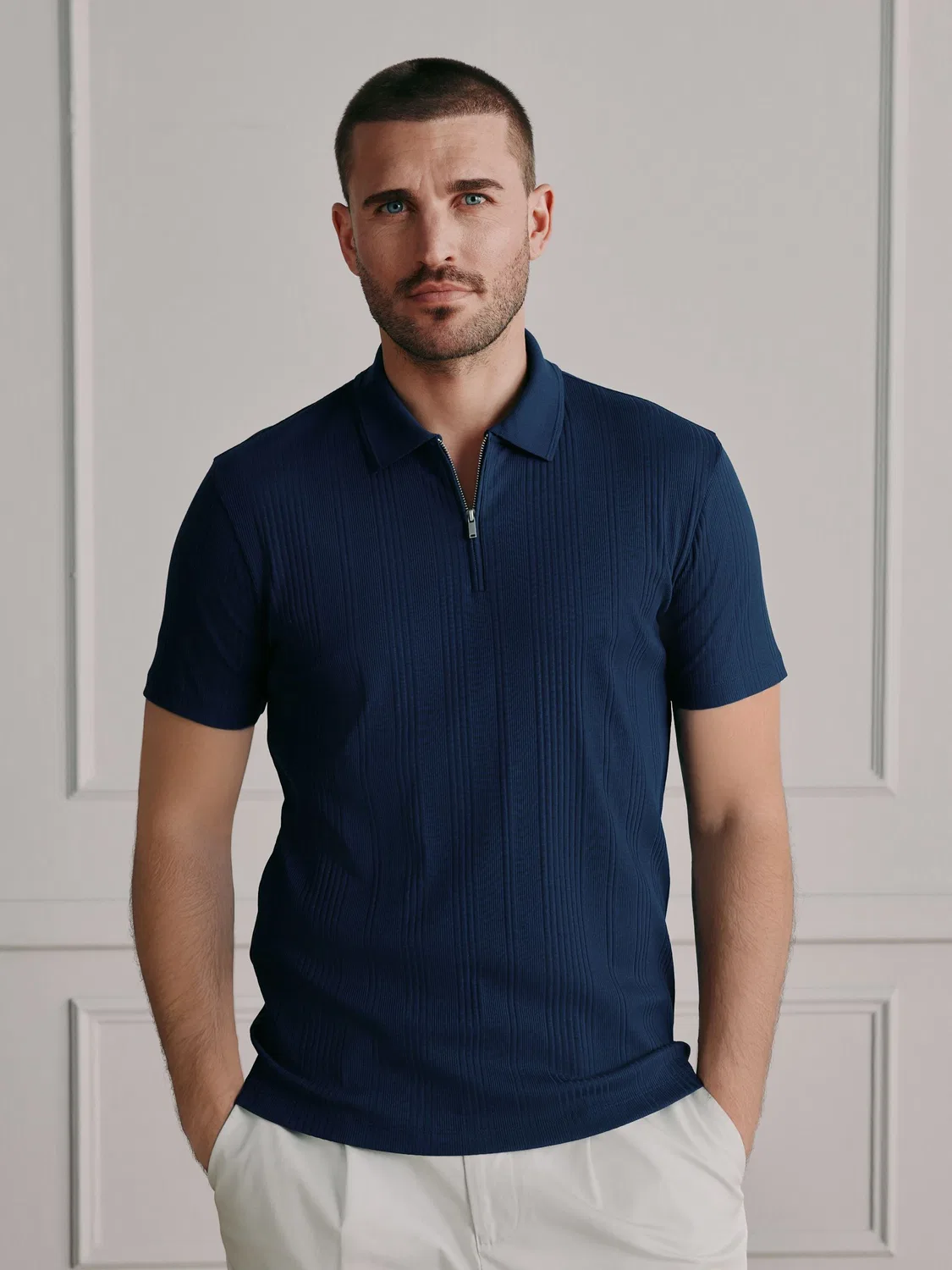 Поло Supima Cotton Ribbed, N. Premium Next, темно-синий — фото 4