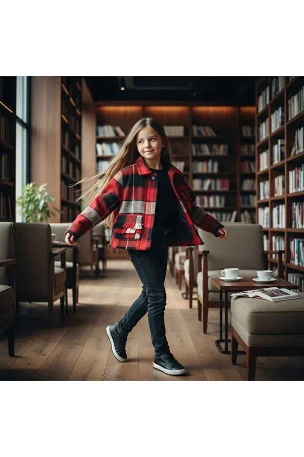 Красная клетчатая куртка для девочки Karamela — фото 3