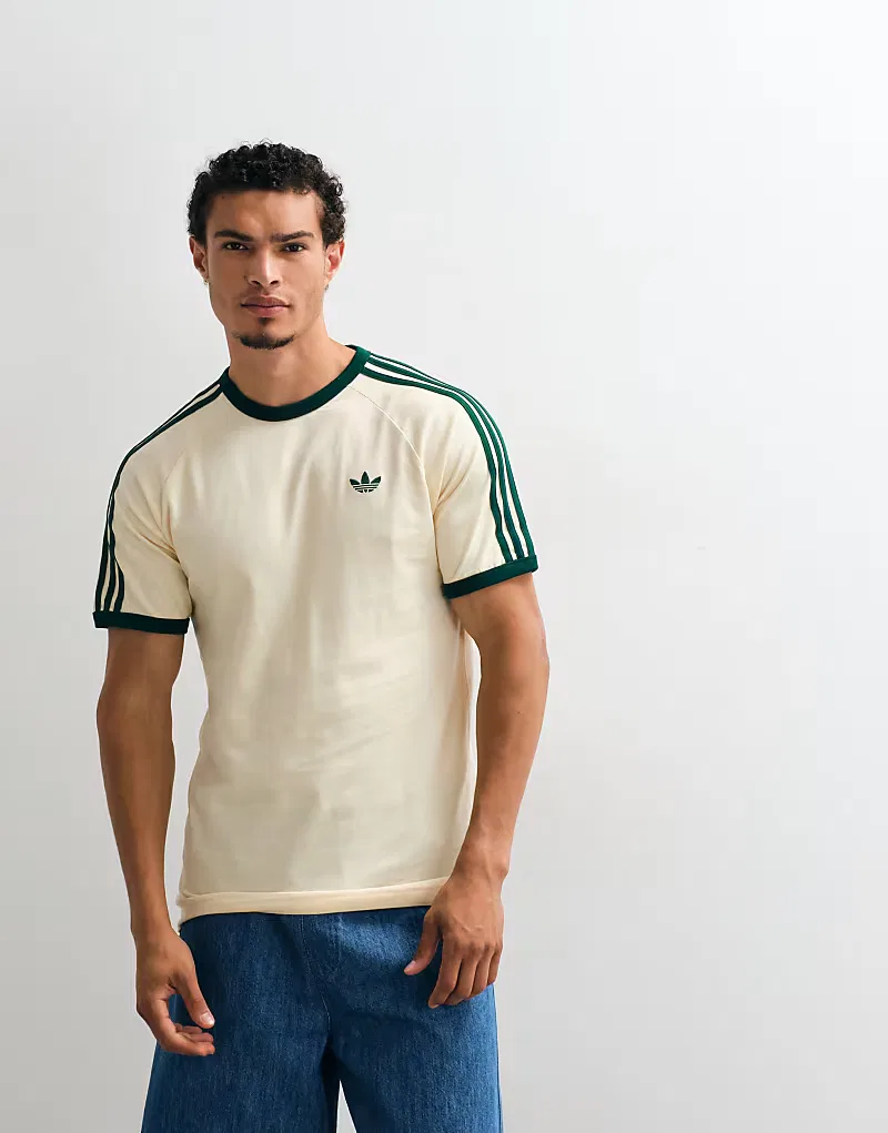 Футболка Adidas Originals с тремя полосками, кремовый и, зеленый — фото 4