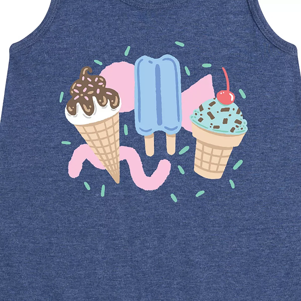 Детское платье-трапеция без рукавов с принтом Ice Creams Instant Message, Heather Navy — фото 2