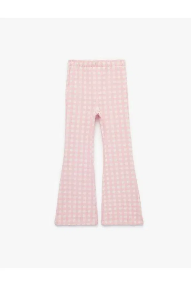 Детские брюки для девочек расклешенные с принтом Plaid Spanish Flared Koton, Pink Plaid — фото 2