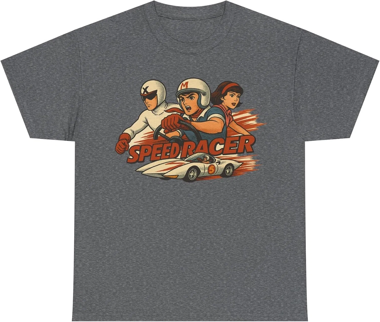 Женская футболка с принтом Retro Anime Inspired Speed Racer, графитовый меланж