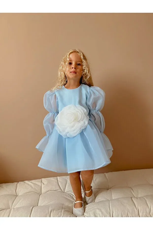 Детское платье для девочек с принтом роз Elsa blue chiffon rose Linola Baby Kids, Elsa Blue — фото 4