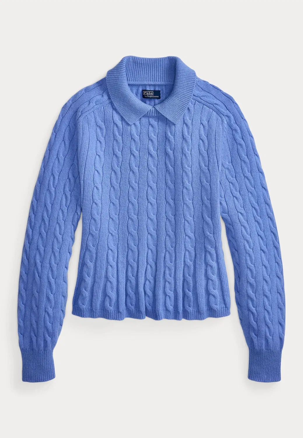 Свитер с баской из шерсти и кашемира с косами Polo Ralph Lauren, New Litchfield Blue — фото 4