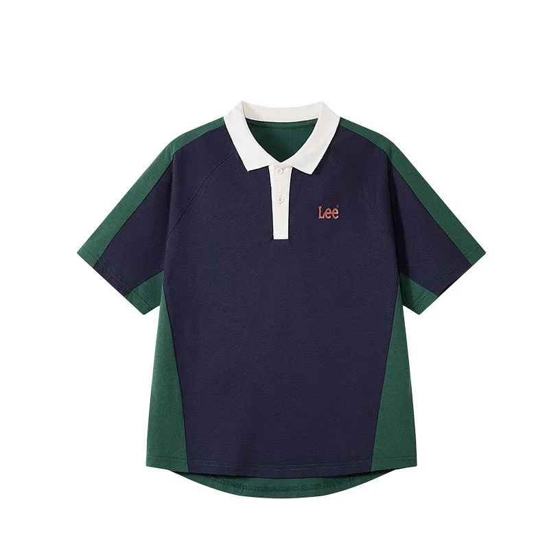 Детское поло с воротником, тонкий стрейч, Lee, Navy Blue & Green