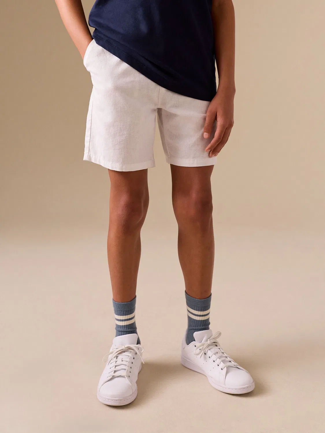 Шорты чинос, льняная смесь, Regular Fit Next, White Linen Blend