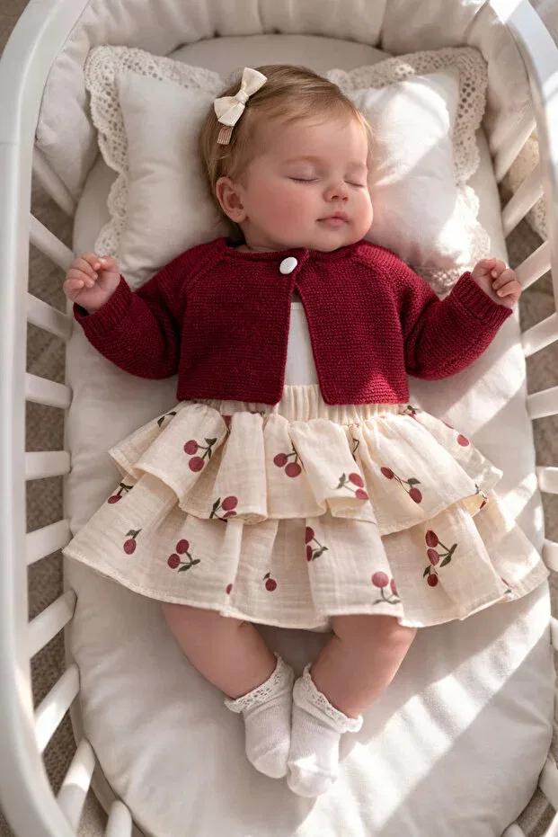 Детский комплект для девочек хлопковый Cherry on top bolero and muslin ruffle skirt Mert Baby, Burgundy