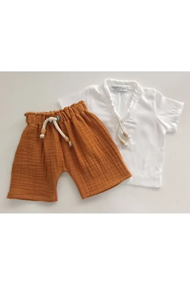 Детский комплект шорт и футболки для девочек хлопковый Moms And Babies, Brown Cinnamon — фото 3