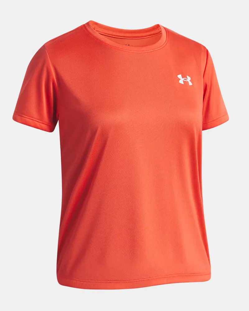 Футболка для девочек с коротким рукавом из быстросохнущей ткани UA Tech UnderArmour, Venom Red/White — фото 3