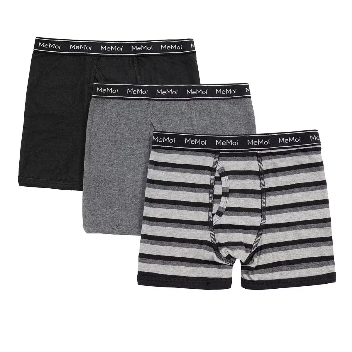 Боксеры-брифы с принтом, комплект из 3 пар, MeMoi, Black-Gray Heather Stripe-Dk Gray Heather — фото 3