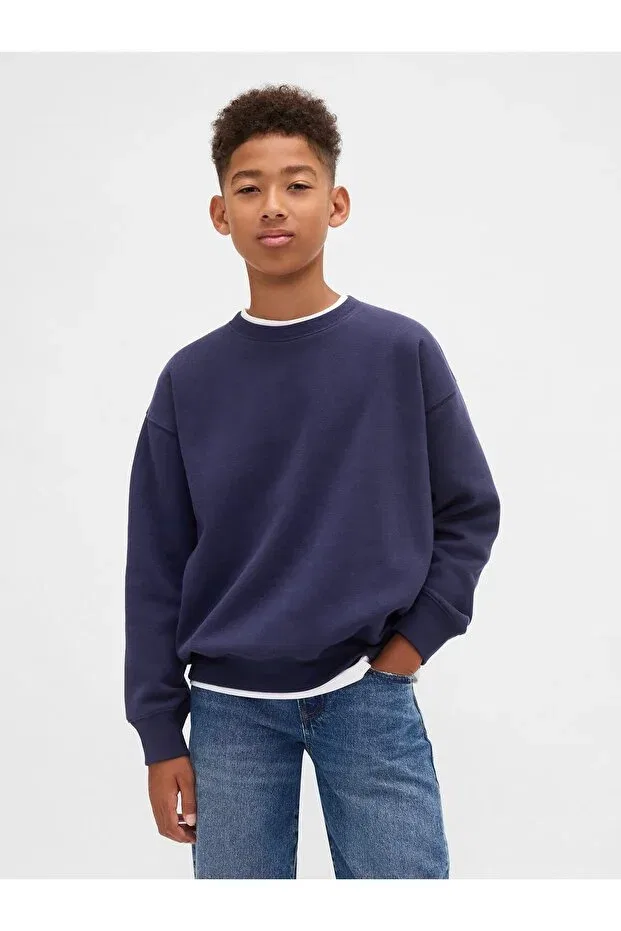 Детское для мальчиков худи с длинным рукавом VintageSoft Relaxed Crew Neck Gap, Navy Blue-004