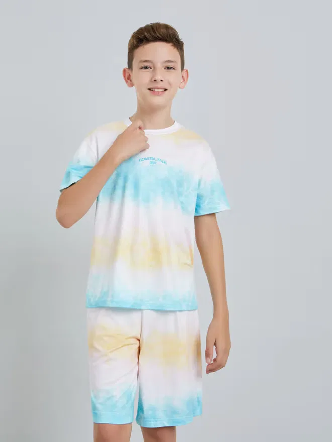Комплект футболки и шорт с принтом тай-дай Styli, белый — фото 3
