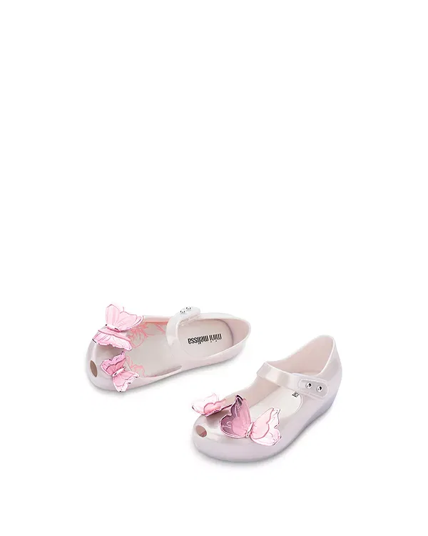 Детские балетки для девочек без застежки с принтом бабочки Ultragirl Fly III Mini Melissa, Pearly White — фото 2
