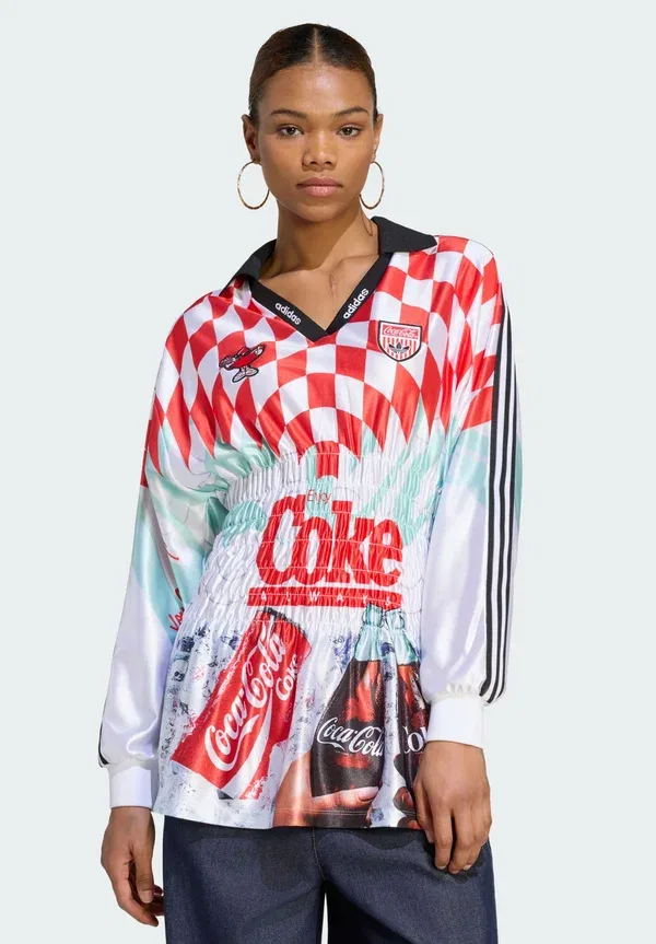 Футболка с длинными рукавами, сочетающая в себе элементы дизайна Adidas и Coca-cola Adidas Originals, белый/мультиколор